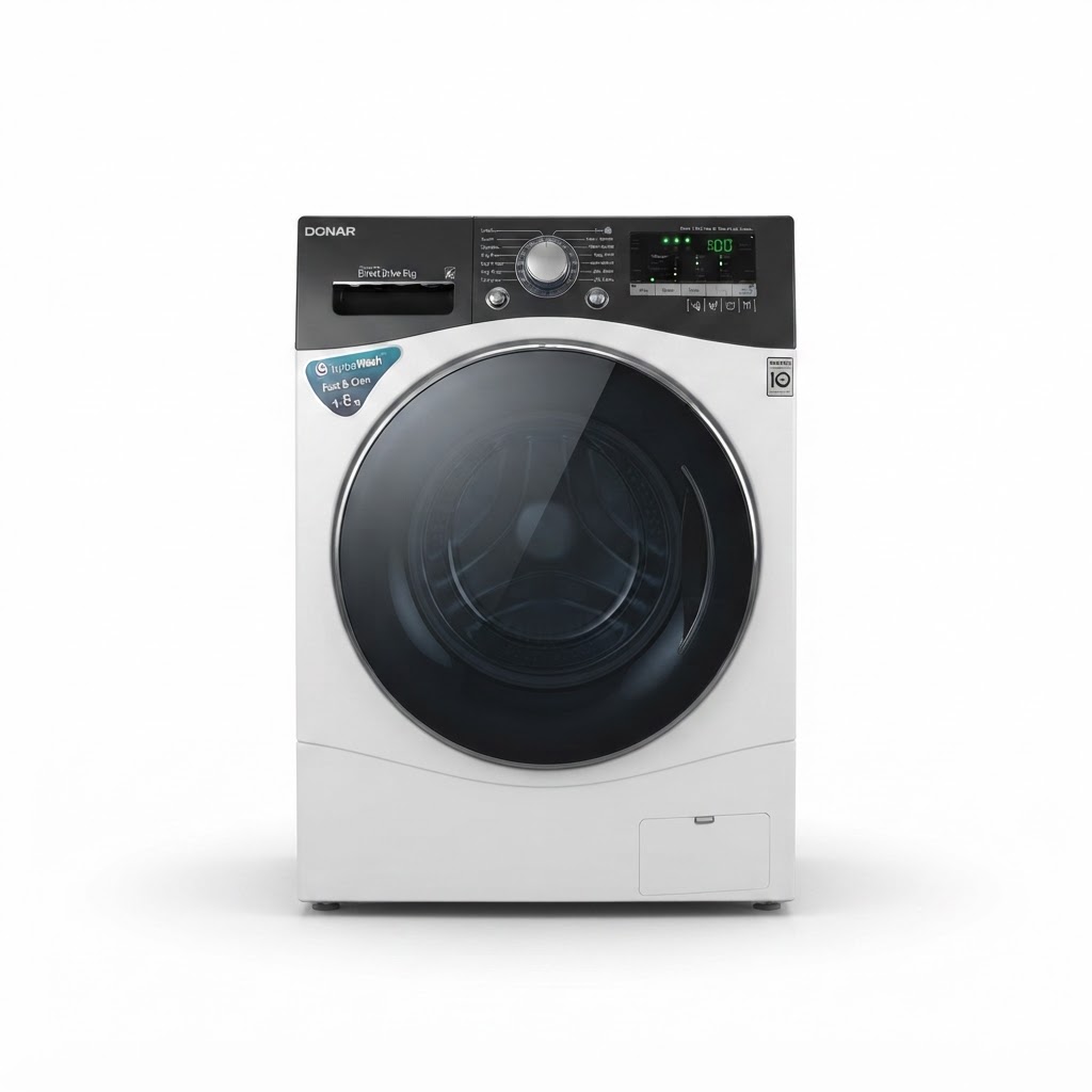 ماشین لباسشویی 10 کیلو دایرکت درایو اینورتر درب فضایی سفید پنل مشکی دونار سری SX1 PRO